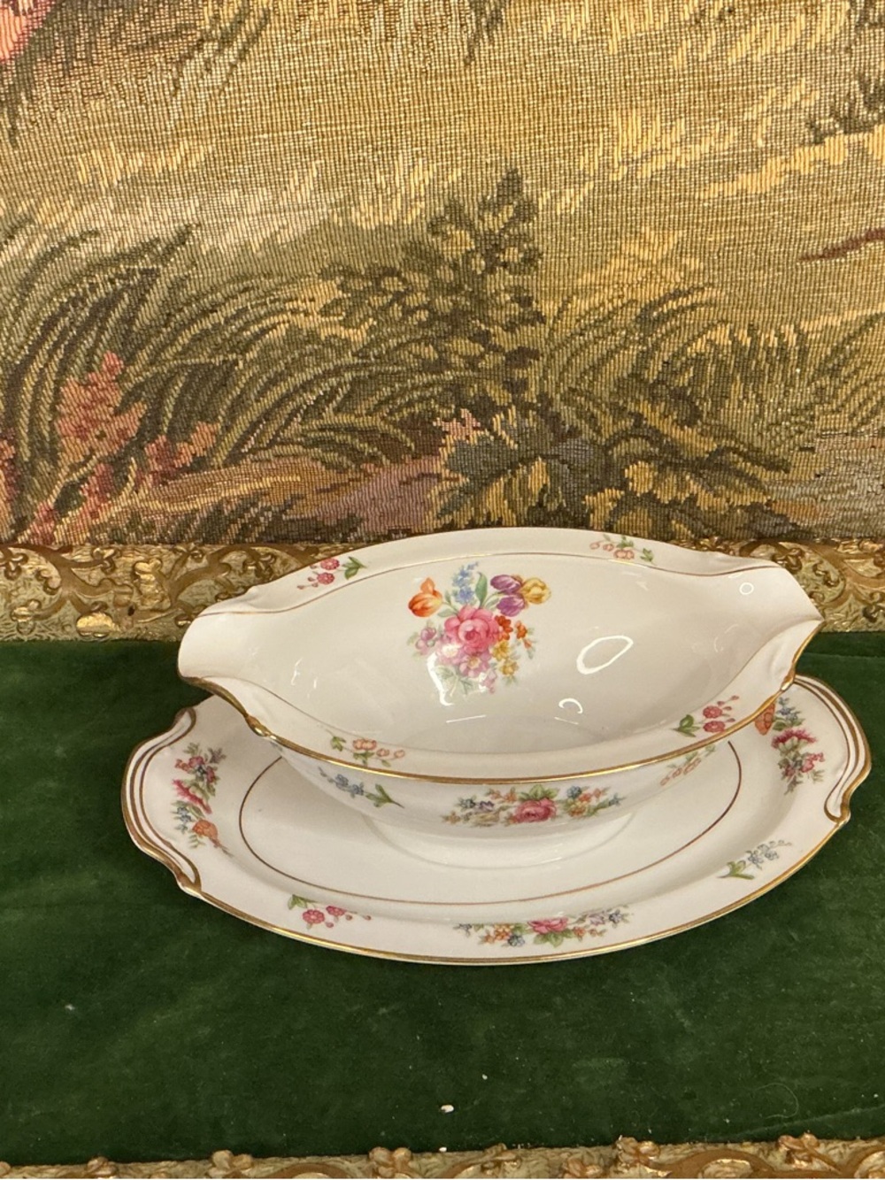 Porcelain Floral Gravy Boat with Underplate Noritake